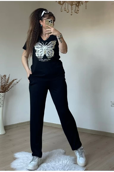 Varak Baskı Kelebek Takım Siyah