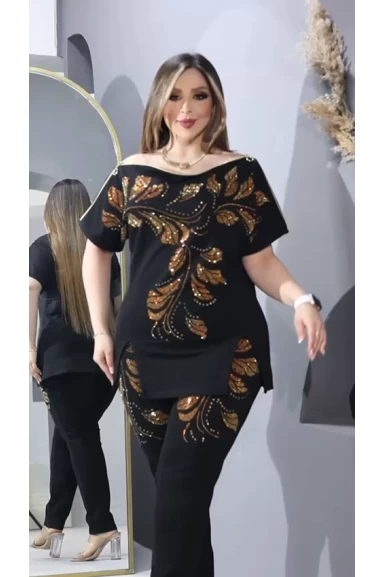 Yaprak Desenli Taşlı takım