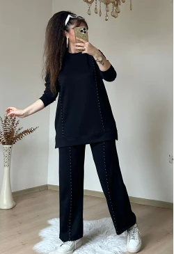 Ön Dikiş Aksesuarlı Takım Siyah
