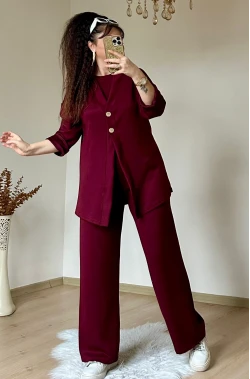 Bordo Gold Dugmelı 3 lü Takım