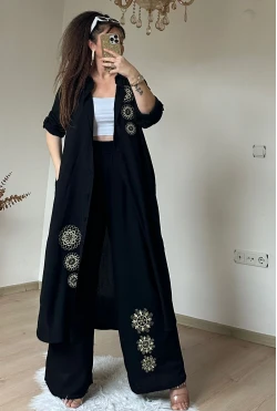 Nakış işlemli ikili Takım Siyah
