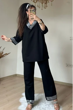Paça Ve Yaka Taşlı Takım