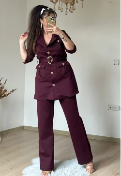 Kemerli Gold Dügmelı Takım Bordo
