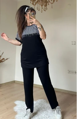 Roba Çizgili Takım Sıyah