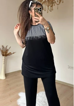 Roba Çizgili Takım Sıyah