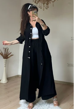 Bel Bağcıklı Tunık Takım Siyah