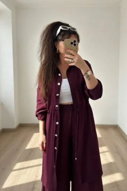 Bel Bağcıklı Tunık Takım Bordo