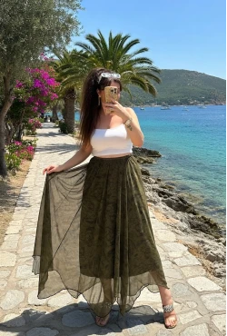 Yeşil Desen Tül Etek