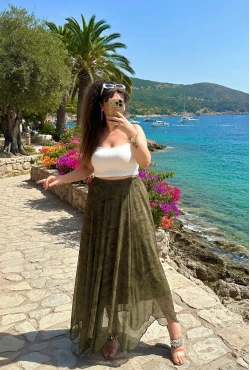 Yeşil Desen Tül Etek