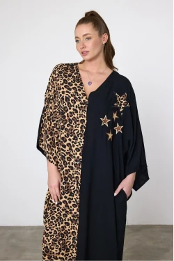 Leopar Nakış İşlemeli Maxi Boy Elbise