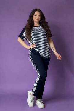 Bisiklet Yaka Çizgili Takım Lacivert
