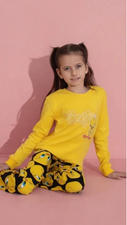 Karakter Baskılı Çocuk Takım Sarı