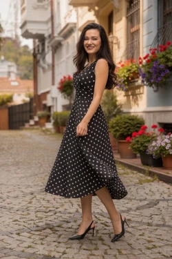 Sıfır Kol Puanlı Krep Elbise