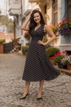 Sıfır Kol Puanlı Krep Elbise