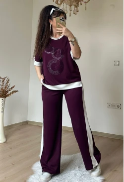 Ön Halka Taşlı Takım Bordo