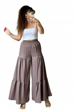 Bel Lastikli Pantolon Etek Pastel Pudra