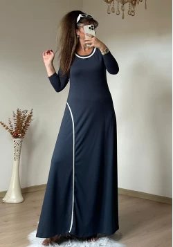 Beyaz Şerıtlı Elbise Gri