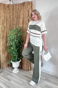 Bisiklet Yaka Şeritli Takım Yeşil