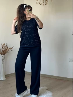 Bol Paça Taşlı Takım Lacivert