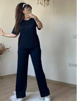 Bol Paça Taşlı Takım Lacivert