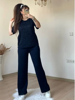 Bol Paça Taşlı Takım Lacivert