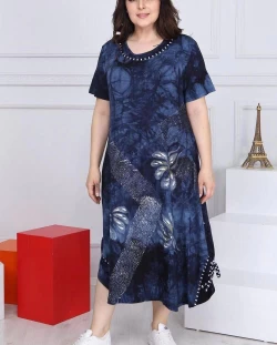 Büyük Beden Taşlı Batik Elbise