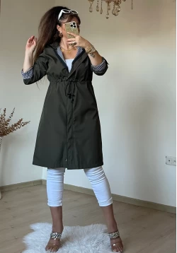 Çizgili Trençkot Haki