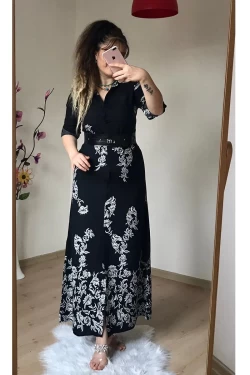 Damla Desen Gömlek Elbise Siyah