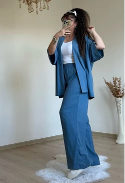 Düz Kimono Bebe Mavi Büyük beden