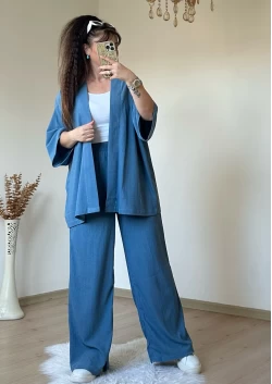 Düz Kimono Bebe Mavi Büyük beden