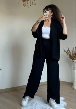 Düz Siyah Kimono Takım