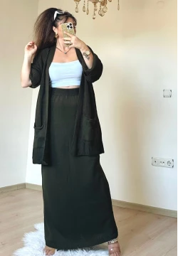 Etek Hırka Trıko Takım Haki