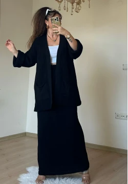 Etek Hırka Trıko Takım Sıyah