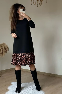 Etek Ucu Leopar Elbise