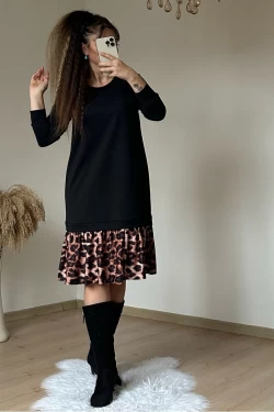 Etek Ucu Leopar Elbise