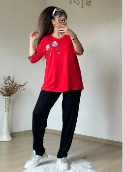 Fakır Kol Kurdelalı Taşlı Takım Kırmızı