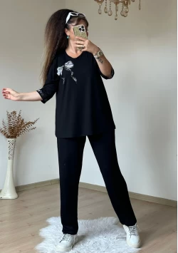 Fakır Kol Kurdelalı Taşlı Takım Siyah
