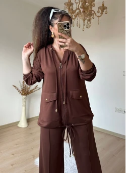 Fermuarlı Spor Takım Kahve