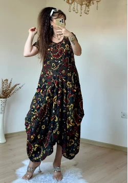 HAki Şal Desen Şalvar Elbise