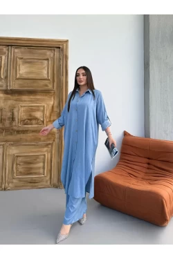 Kadın Uzun Gömlek Pantolon Alt Üst Takım
