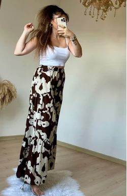 Coffee Patterned Trousers Skirt