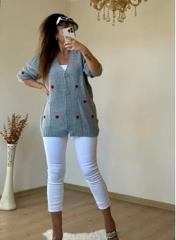 Kalplı Hırka Gri