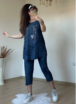 Kaprı Lacivert Taşlı Takım