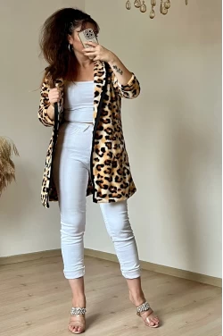 Kapuşonlu Leopar Peluş Hırka