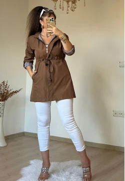 Kısa Çizgili Trençkot Taba