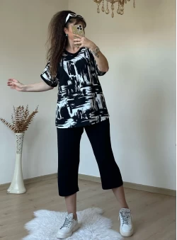 Kısa Kol Beyaz Baskı Desen takım