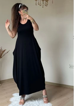 Kısa Kol Cepli Şalvar Elbise Siyah