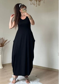 Kısa Kol Cepli Şalvar Elbise Siyah