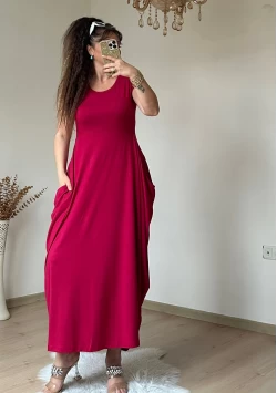 Kısa Kol Cepli Şalvar Elbise Bordo