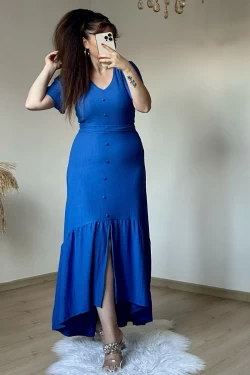 Kısa Kol Romantik Elbise Mavi